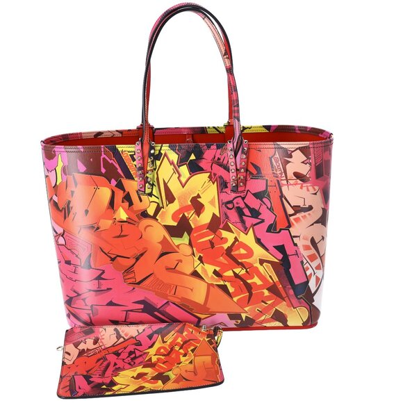 Christian Louboutin Cabata Large EW Tote Bag Orange Pink Multi + Pouch